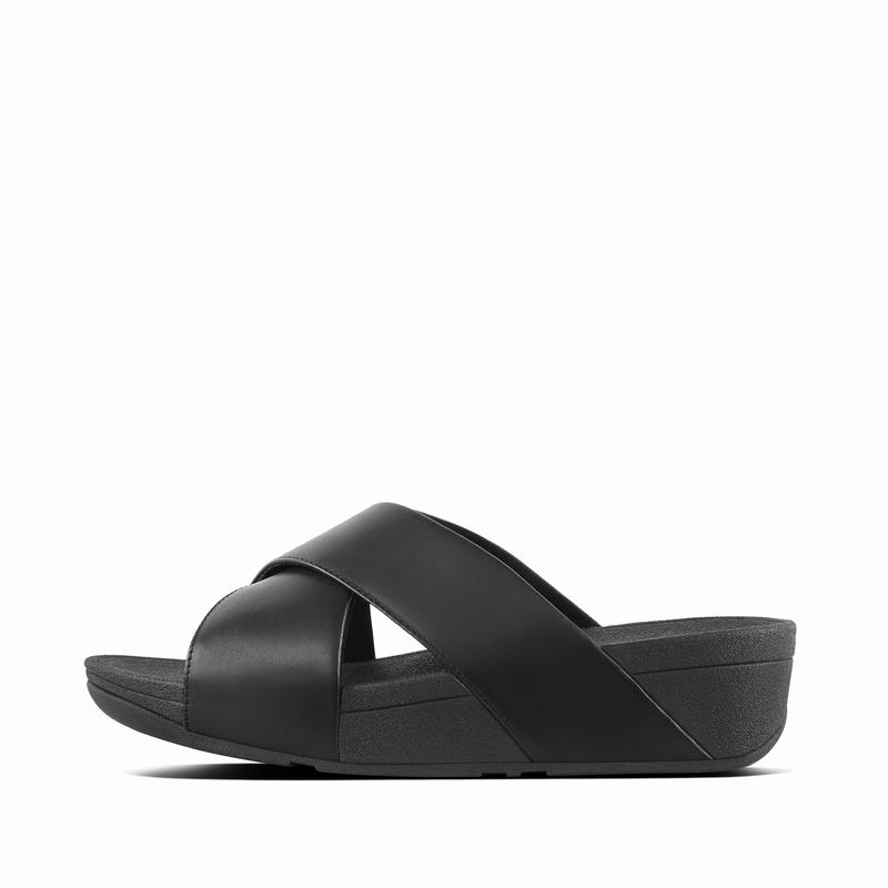 FitFlop Lulu Leder Criss Cross Schwarz - FitFlop Pantoletten Damen Sale [LRVD-62587]